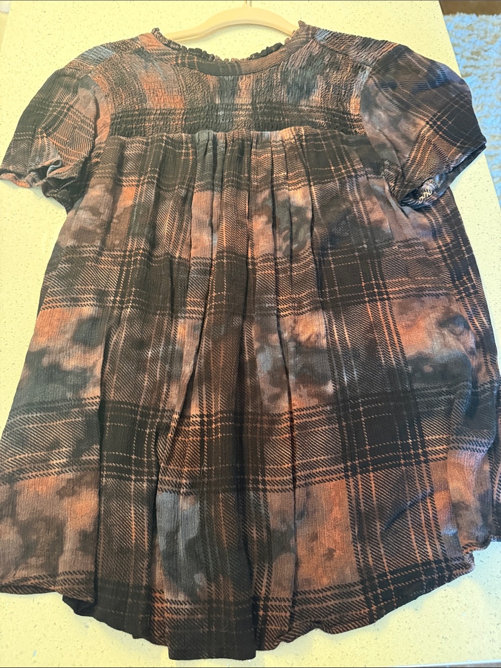 torrid Black & Brown Plaid Tie-Dye Short Sleeve Top